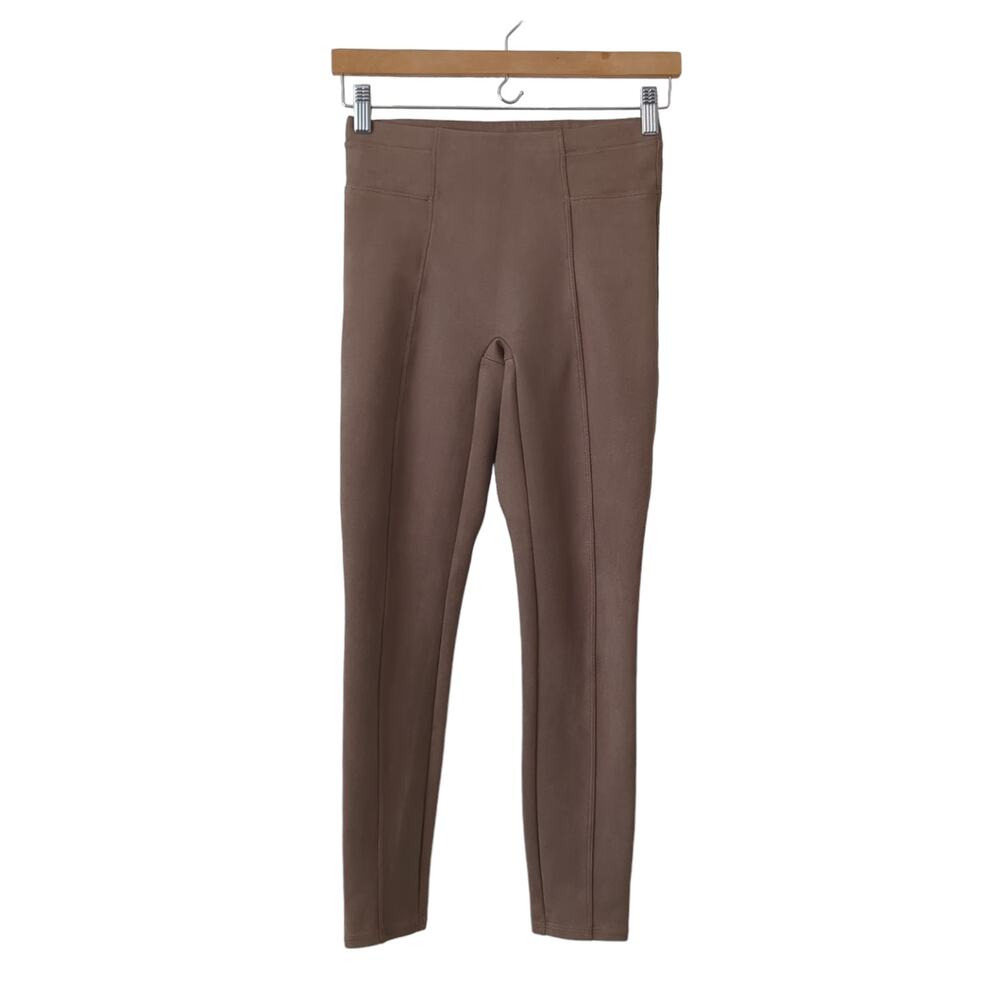 Spanx Womens‎ Pants XS Faux Suede Piping Ankle Leggings Brown Caramel